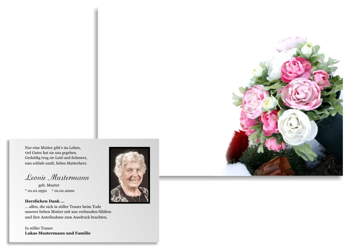 Weiße und rote Rosen. Danksagungen Trauer nach Beerdigung, Todesfall und im Trauerfall