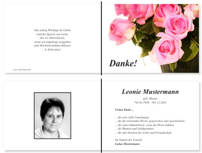 Rote Rosen. Persönliche Trauerdankeskarten nach Trauerfall, Beerdigung und Todesfall
