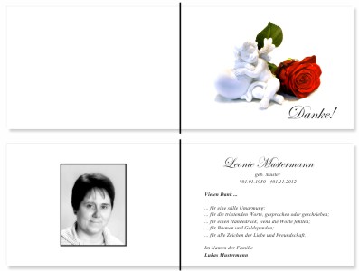 Rote Rosen. Persönliche Trauerdankeskarten nach Trauerfall, Beerdigung und Todesfall
